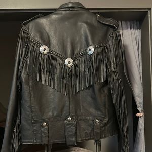 Women’s forge black fringe leather jacket 36